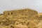 Some of the reconstructed ruins of the ancient Jewish clifftop fortress of Masada in Southern Israel. Everything below the marked