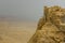 Some of the reconstructed ruins of the ancient Jewish clifftop fortress of Masada in Southern Israel. Everything below the marked