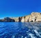 Some rocks in the ocean. Magnificent diving, summer, rest. Cretan wild coastline and countryside. Beautiful blue sea in summer.