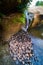 Some stacking rocks and waterfall in Kampili Dam