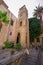 Some tourists visiting the Martorana church in Palermo, with its