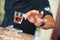 Sommelier barman with glass of liquor