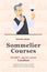 Sommelier course flyer and banner concept. Bearded man holding wine glass in his hand. Vector flat cartoon illustration