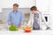 Son and father in kitchen
