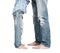 Son and father legs in tattered jeans
