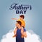 Son on his father shoulders on blue background, happy international father`s day concept, can be use for card, poster, website,