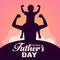 Son on his father shoulders on blue background, happy international father`s day concept, can be use for card, poster, website,