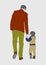 Son hold father hand and traveling with colorized dress in father\\\'s day