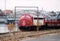 Sonderborg, Denmark - year 2000: The first private national rail freight carrier picks up loaded cars in Sonderboorg. The