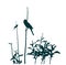 Songbirds on wild vegetation silhouettes