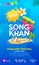 Songkran day, thailand festival water gun and child playing sand pagoda summer poster flyer design on blue background