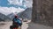 Sonmarg, Jammu and Kashmir - June 18 2019: A biker crossing th zojila pass at height of 11,000 feets