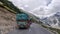 Sonmarg, Jammu and Kashmir - June 18 2019: Trucks waiting in queue to cross the Zojila pass at an elevation of 11,500 feets