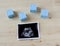 Sonogram on Wood Background