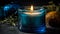 Soothing Ambiance: Aroma Candle in Blue Glass (AI Generated)