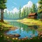 Soothing Forest House: Detailed Illustration Of A Cabin By The Lake