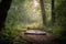 soothing forest scene with yoga mat on the ground