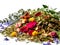 Soothing herbal mixtures to ease digestion close-up on white solid background, field herbs, homeopathy. Generative Ai