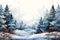 Soothing watercolor pastel Christmas background with a forest