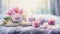 Soothing Watercolor Spa Day for Mother\\\'s Day with Candles and Towels AI Generated