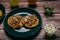 Sope pocho, typical Mexican food served with condiments