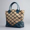 Sophisticated Blue And Beige Handbag With Artistic Scallop Pattern
