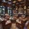 Sophisticated cigar lounge with rich leather chairs and wood accents