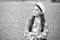 Sophisticated fashionista little girl wear beret hat and fancy dress, fashion trend concept