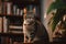 Sophisticated Feline: A Cat in a Modern Apartment Surrounded by Books