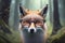 Sophisticated fox wearing glasses in a beautiful forest