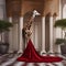 A sophisticated giraffe in an elegant ballgown, towering over the red carpet5