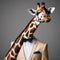 A sophisticated giraffe in a tuxedo, posing for a portrait with a serene and majestic2