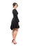 Sophisticated glamorous woman in black dress looking down. Side view.