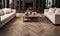 Sophisticated herringbone pattern parquet wood floor, showcasing the elegance of traditional craftsmanship in contemporary