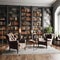 Sophisticated Home Library with Wall of Books and Reading Chairs