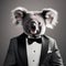 A sophisticated koala in a tuxedo, posing for a portrait with a serene and contented look2