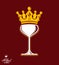 Sophisticated luxury wineglass with golden imperial crown. Leisure and lifestyle theme vector goblet. Rendezvous conceptual illus