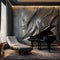 A sophisticated music room with a 3D soundwave wall