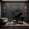 A sophisticated music room with a 3D soundwave wall