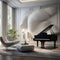 A sophisticated music room with a 3D soundwave wall art