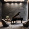 A sophisticated music room with a 3D soundwave wall art