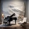 A sophisticated music room with a 3D soundwave wall art