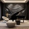 A sophisticated music room with a 3D soundwave wall art