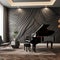 A sophisticated music room with a 3D soundwave wall art