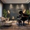 A sophisticated music room with a 3D soundwave wall art