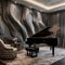 A sophisticated music room with a 3D soundwave wall art