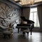 A sophisticated music room with a 3D soundwave wall art