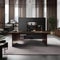 A sophisticated office space with dark wood furniture and leather accents3