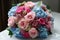 sophisticated pink and blue bouquet for modern wedding or anniversary