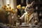 Sophisticated Rabbit in Suit Enjoying Coffee at a Cozy Cafe.